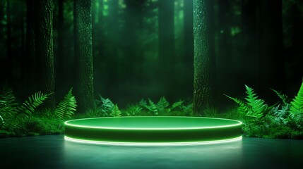 Mystical green forest stage perspective.