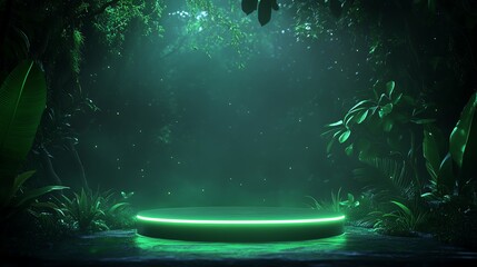 Glowing platform in mystical forest scene.