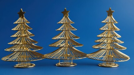 Glimmering Gold: Elegant Christmas Tree Ornaments and Gifts on Blue Background