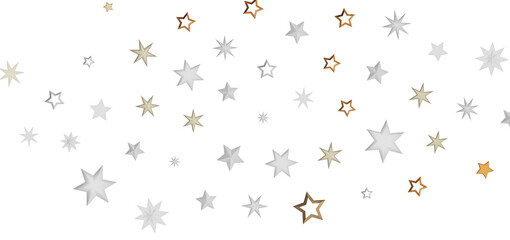 An abstract background of scattered gold and white stars on a black background.