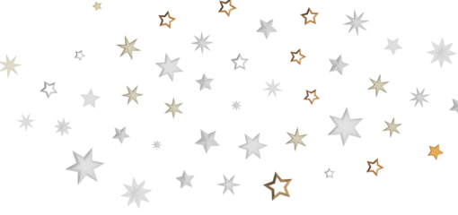 An abstract background of scattered gold and white stars on a black background.