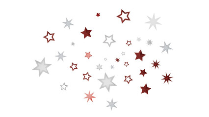 Abstract digital art illustration of red and white stars against a black background, creating a...
