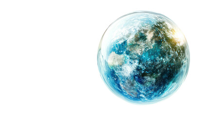 Translucent Bubble Holding Earth Planet On Transparent Background. Translucent Bubble Encapsulating Miniature Planet