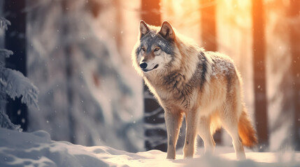 Naklejka premium Gray wolf in winter