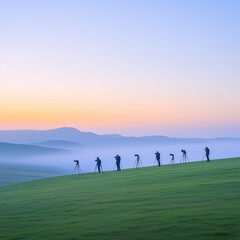Capturing the Dawn: Sunrise-Lit Landscape with Photographers