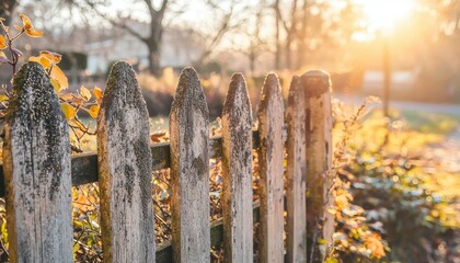 Obraz premium Weathered Wooden Fence Basking In Golden Sunlight
