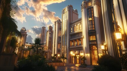 Obraz premium Elegant Architectural Details of a Stunning Urban Skyline at Dusk