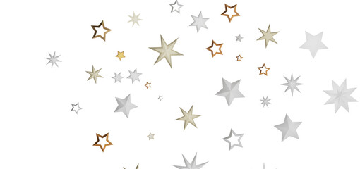 Scattered golden and silver stars on a black background, creating a sense of sparkle and wonder.