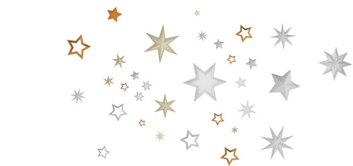 A digital illustration depicting a starry night with white, silver, and gold stars.