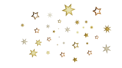 A collection of gold stars on a black background, twinkling with a soft glow. The stars are scattered randomly across the image, creating a sense of movement and energy.
