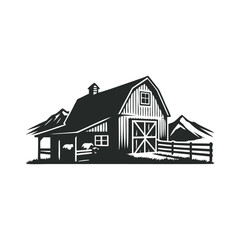 Barn Farm silhouette logo icon black white design