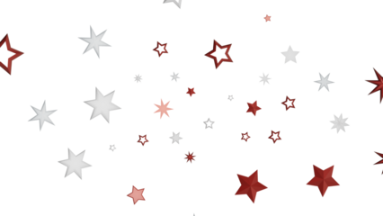 A digital illustration with red and white stars scattered on a black background. The stars are of various sizes and are arranged randomly.