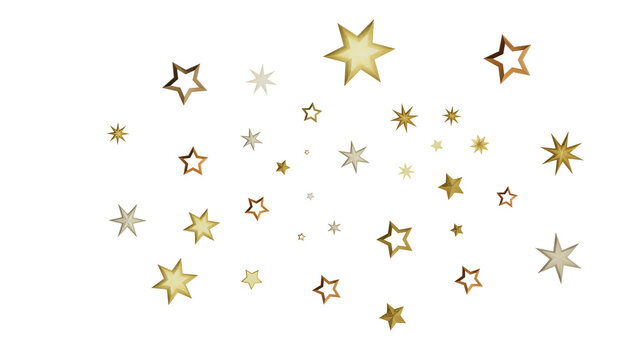 A collection of gold stars on a black background, twinkling with a soft glow. The stars are scattered randomly across the image, creating a sense of movement and energy.