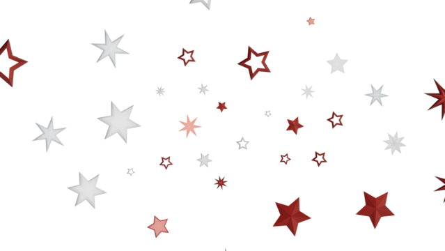 A digital illustration with red and white stars scattered on a black background. The stars are of various sizes and are arranged randomly.