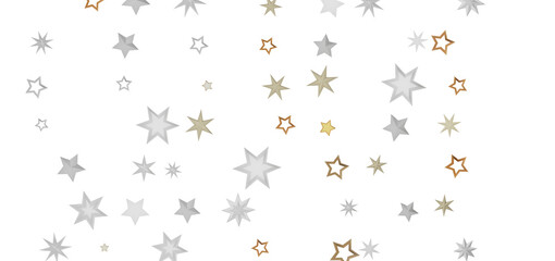 Abstract pattern with white and gold stars on black background