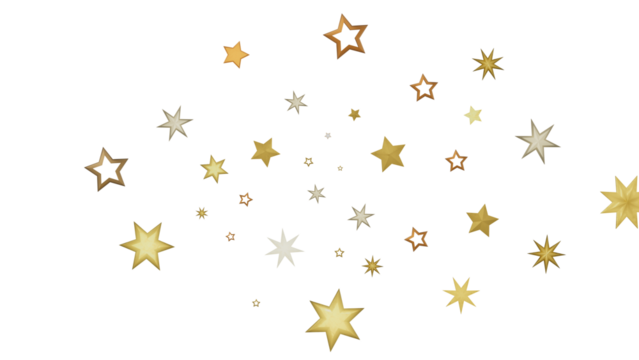 A digital illustration featuring golden stars scattered on a black background.