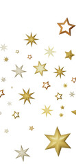 A collection of golden stars on a black background. The stars are different sizes and shapes, creating a beautiful and festive pattern.
