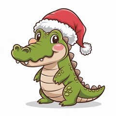 Obraz premium Cute Crocodile Wearing a Santa Hat for Christmas