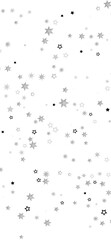 A digital illustration of silver stars scattered on a black background, creating a twinkling and festive atmosphere
