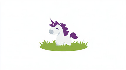 flat cartoon unicorn on grass white background 