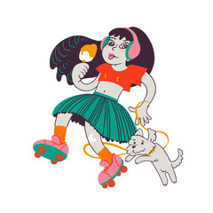 Girl on roller skates eating ice cream 