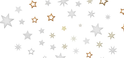 A simple design featuring golden and silver stars scattered across a black background. The stars come in various sizes and shine brightly against the dark backdrop.
