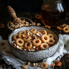 Sweet and wholesome lightly toasted breakfast loops with honey nuts in a classic style