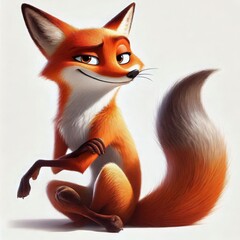 Fototapeta premium A charming fox sits gracefully, exuding confidence with a sly smile and striking orange fur. The background highlights the fox's playful nature, creating an engaging atmosphere