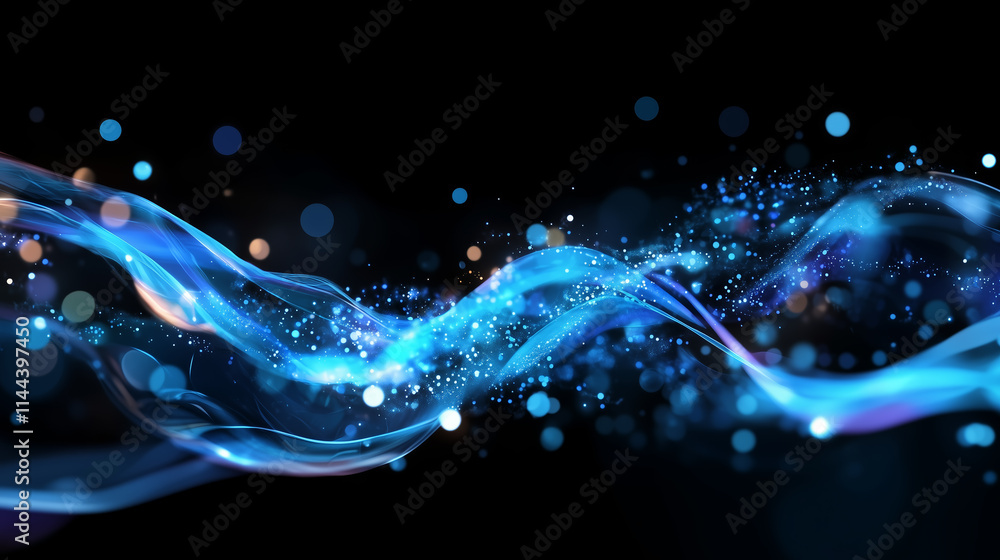 Poster abstract waves of blue light swirl against a dark background creating a mesmerizing visual effect du