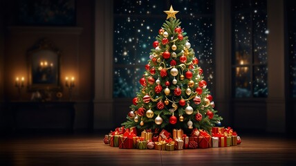 Obraz premium Here are a few options for your stock photo description, all under 200 characters:..**Option 1 (Focus on luxury):**..> Luxurious Christmas tree adorned with ornaments and gifts
