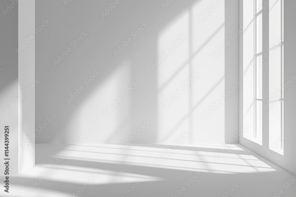 Aufkleber a white studio background for showcasing products, featuring an empty room with window shadows. disp