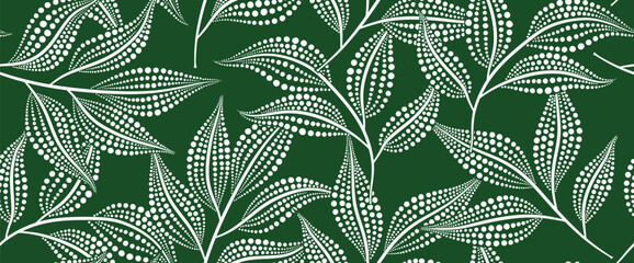 Floral abstract leaves seamless pattern with dotted flat style.