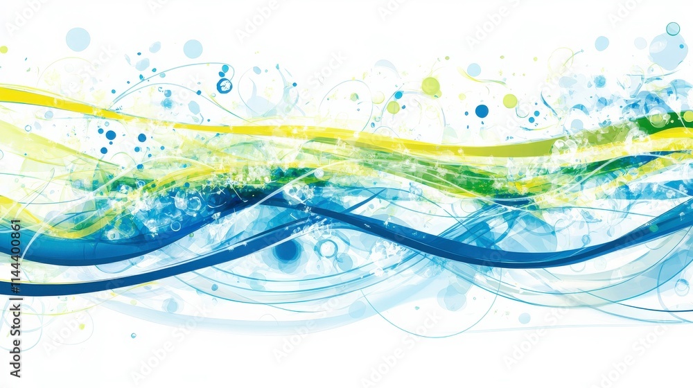 Poster abstract colorful waves in blue and green tones with bubbles and swirls for use in modern designs an