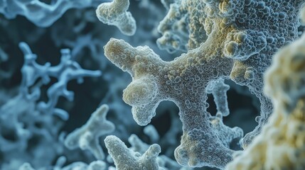 Bacteria under electron microscope-inspired design with detailed textures, bacteria, science visualization 