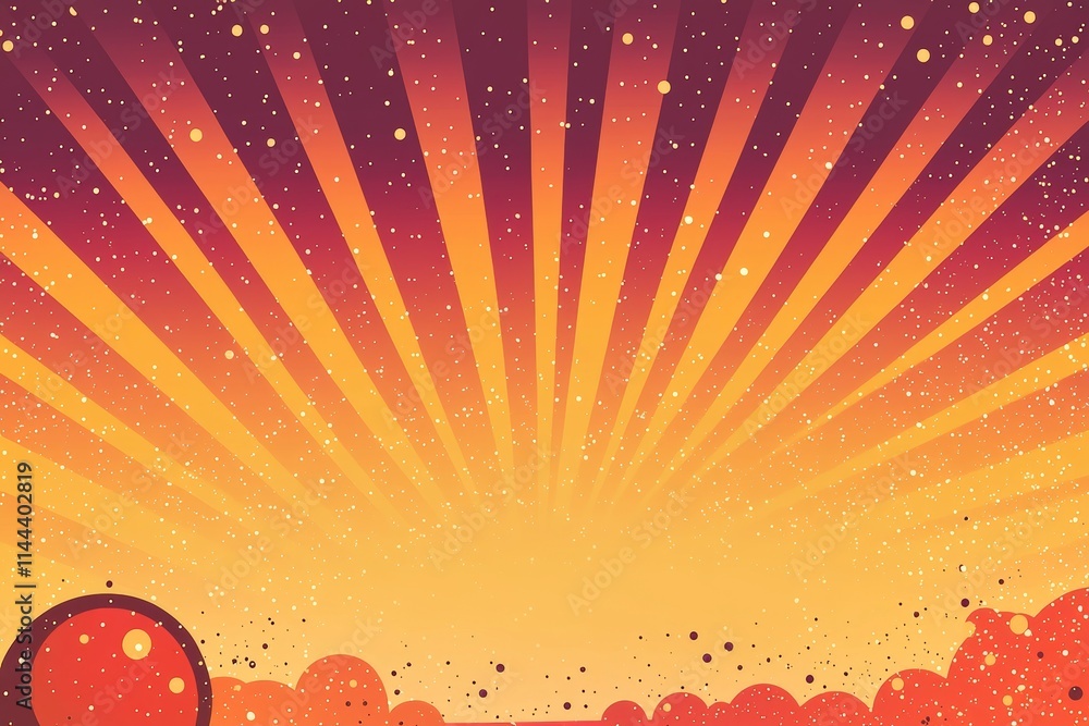 Poster a retro 70s background with a groovy pattern and a summery texture of sun rays.
