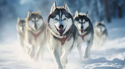 Naklejka premium Siberian husky dog in winter