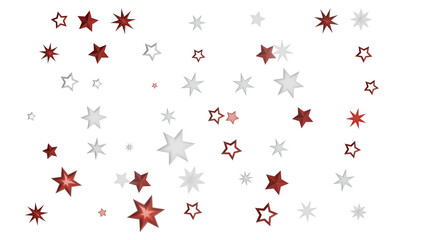 A digital illustration of red and white stars on a black background. The stars are arranged in a random pattern.