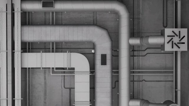 Various types of electrical and ventilation systems on the ceiling. 3D rendering