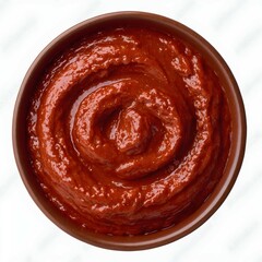 Obraz premium Top view of a bowl with tomato paste isolated on transparent background