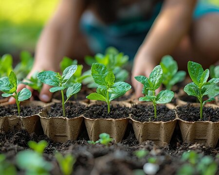 Children Planting Seeds in Egg Cartons Observing Growth and Learning Patience