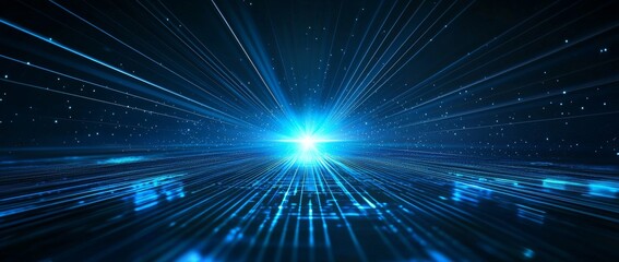 Obraz premium A digital image featuring light rays and stripes with a blue background, symbolizing modern abstract science and futuristic energy technology.