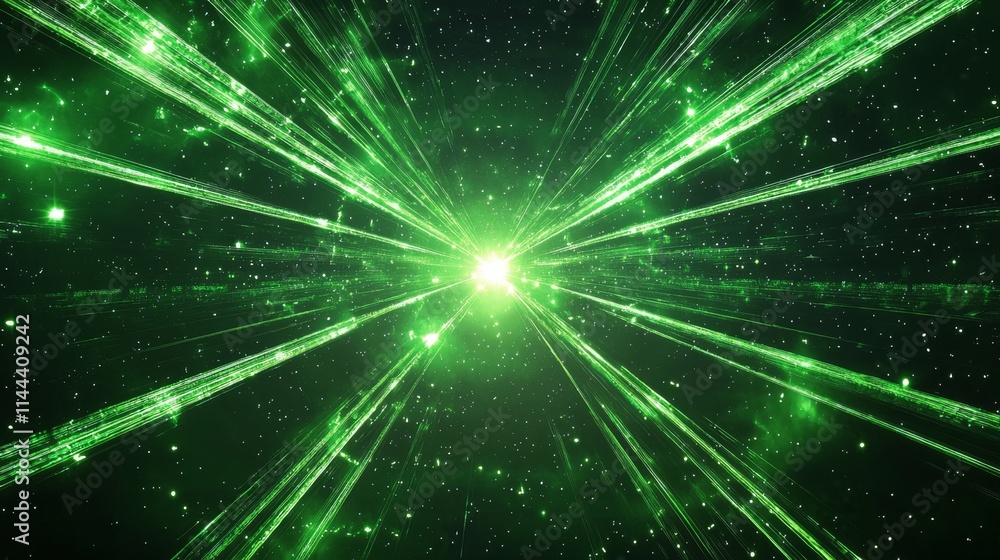 Aufkleber a generative ai-produced abstract background with green rays.