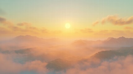 Obraz premium Sunrise over foggy hills nature landscape morning serenity soft light calm atmosphere