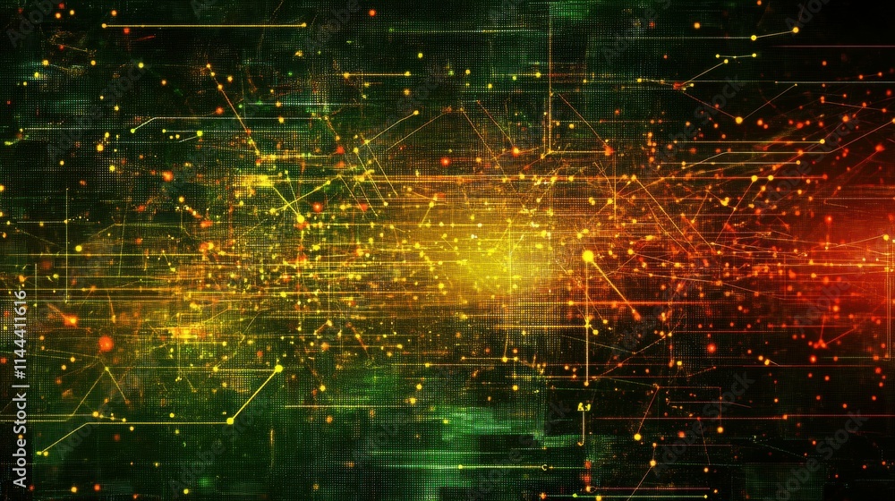Poster dynamic abstract lines and dots representing data visualization digital space graphic art