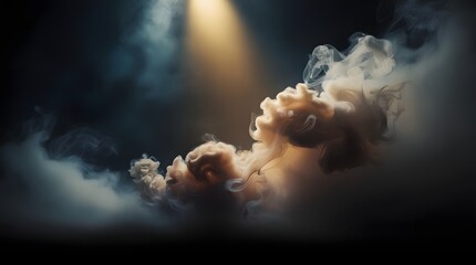 Cinematic swirling smoke illuminated by a spotlight in a dramatic dark scene