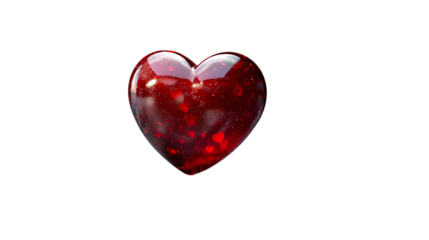 Red Heart Shaped Gemstone with Glossy Sparkle Effect on White Background