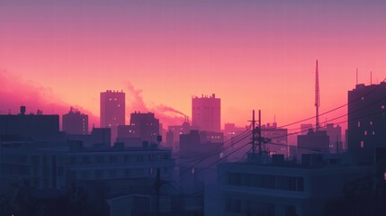 Cityscape at sunset urban skyline evening glow architecture city panoramic view tranquility