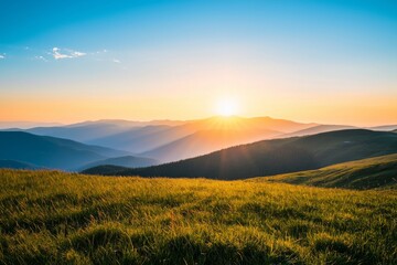 Sunset over a mountain valley. A summer landscape in its natural state.