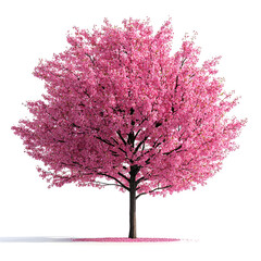 Obraz premium Pink cherry blossom tree isolated on white.