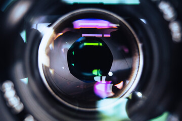 Closeup macro image of camera lens barrel for background
